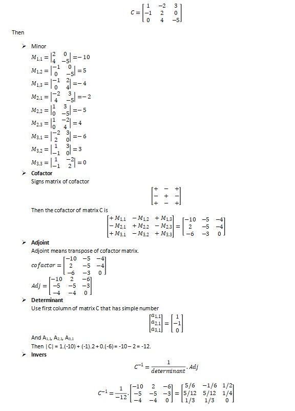 Invers of 3x3 Matrix Minor-Cofactor