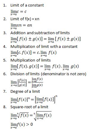 Properties of Limits